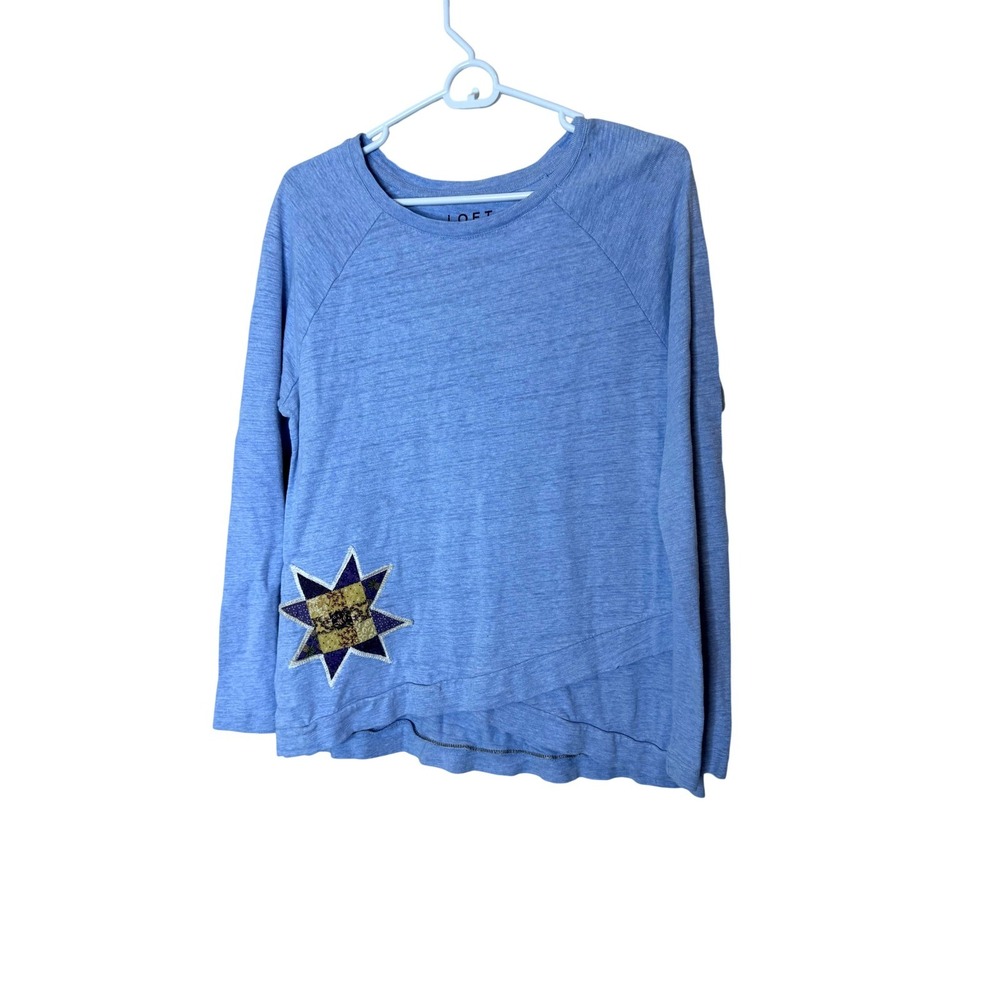 LOFT‎ Shirt Womens Medium Blue Alvina's Farm Star Quilt Raglan Long Sleeve Top